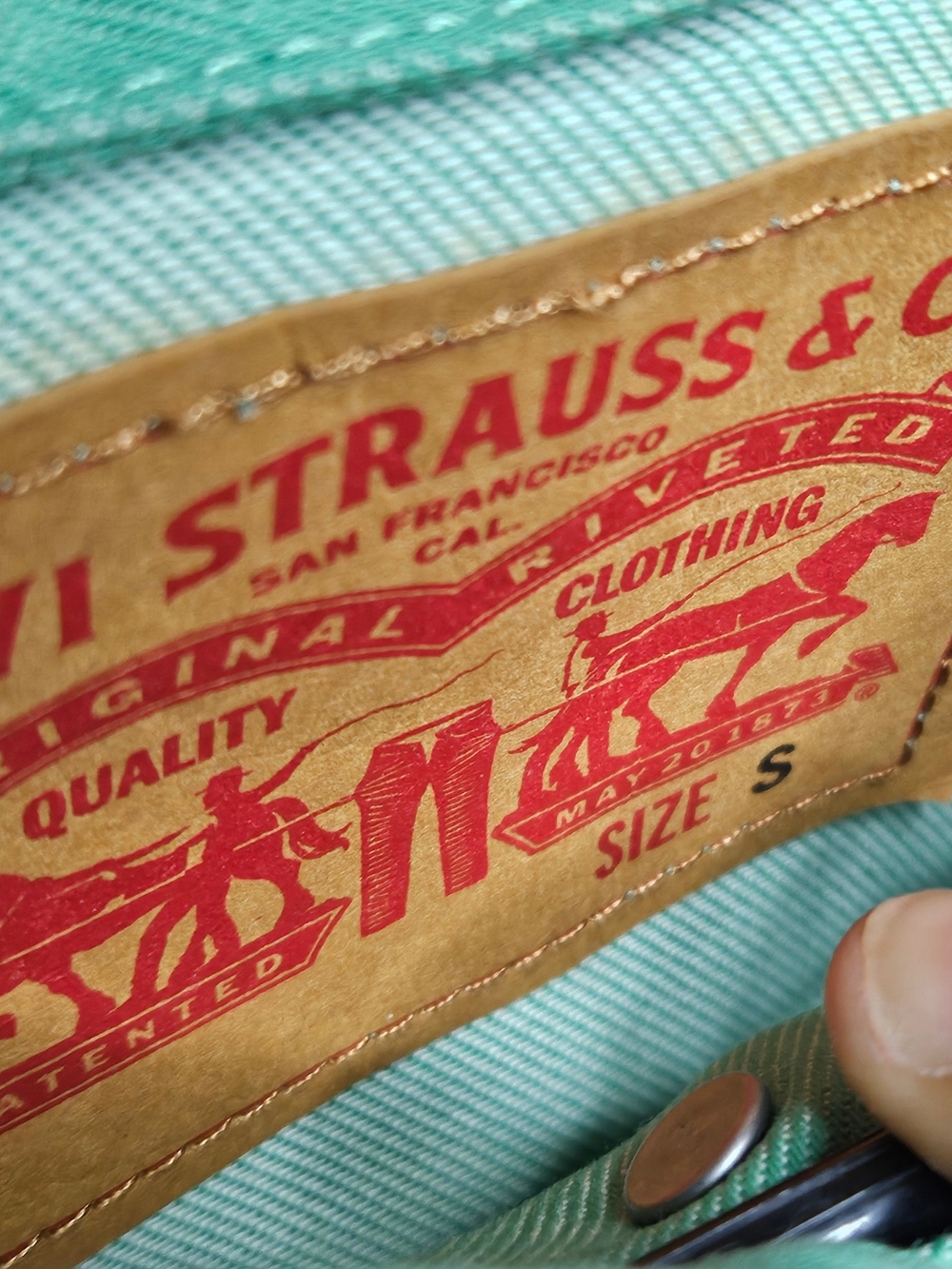 NWT Levi's Raw Unwashed Denim Trucker Jacket - Rare Mint Green Men Size S - Picture 7 of 7